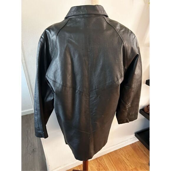 Women's Vintage Rallee trenchcoat Black Leather Trim Coat Size S - Picture 4 of 7